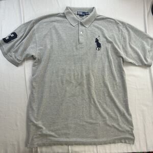 Polo Ralph Lauren 5XL Big Pony Gray Short Sleeve Polo Blue Logo